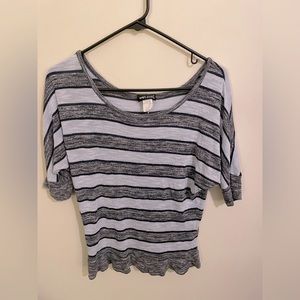 Blue and grey striped blouse